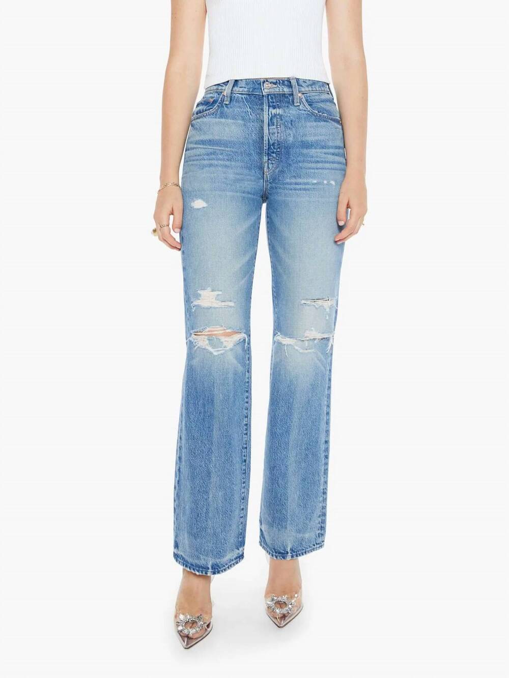NEW MOTHER rambler sneak jeans in tcb